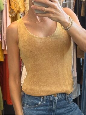 Vintage Scoop Neck Ribbed Tank Top in Mustard
